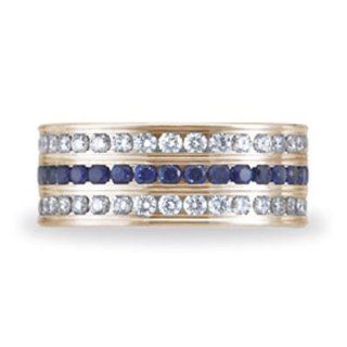 18K Yellow Gold 8mm Channel Set Benchmark Diamond and Blue Sapphire Womens Eternity Wedding Band Ring (2.01 cttw, G Color, SI1 Clarity, AAA Quality) Size 7: Jewelry
