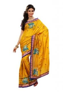 Fabdeal Women Indian Designer Embroidery Saree Mustered: Clothing
