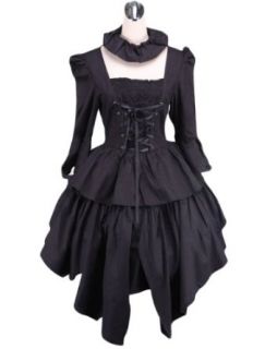 TOMSUIT Black Square Neck Lace up Tiered Gothic Cosplay Lolita Dress Clothing