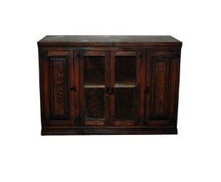 Dark 45" TV Stand With Glass Door Real Wood Rustic Western Flat Screen Console   Television Stands
