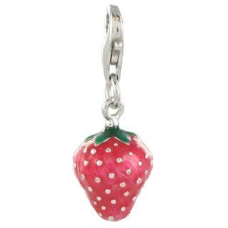 Quiges Charms Silver Plated Click on Charm Lobster Clasp for Charms Bracelet, Necklace or Charms Carrier Strawberry: Bead Charms: Jewelry