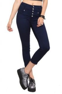 Almost Famous Navy High Waisted Capri Pants Size : 3 at  Womens Clothing store
