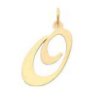 14K Yellow Gold Large Fancy Script Initial O Charm: Jewelry