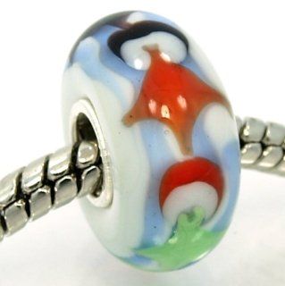 Pro Jewelry .925 Sterling Silver Glass "Multicolor Fish Swimming in White/Blue Core" Charm Bead for Snake Chain Charm Bracelets: Charms: Jewelry