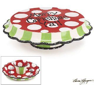Merry Christmas Y'All Pedestal Cake Plate/Stand or Chip and Dip Set Unique Holiday Serveware: All Holidays Ceramic Plate: Kitchen & Dining