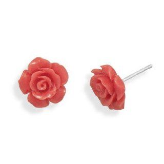 Glass Rose Earrings. Sterling silver stud earrings with salmon color glass roses. The flowers are approximately 13mm.: Jewelry