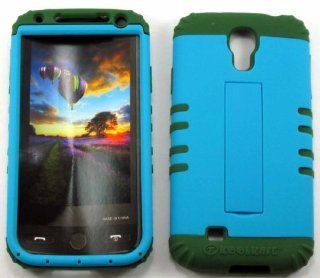 3 IN 1 HYBRID SILICONE COVER FOR SAMSUNG GALAXY S IV S4 HARD CASE SOFT DARK GREEN RUBBER SKIN NEON LT BLUE DG A006 JC KOOL KASE ROCKER CELL PHONE ACCESSORY EXCLUSIVE BY MANDMWIRELESS Cell Phones & Accessories