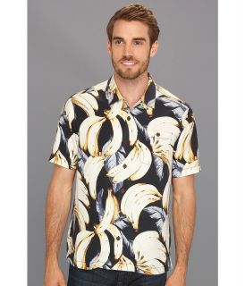 Tommy Bahama Island Modern Fit Plantain Paradise Camp Shirt Mens Short Sleeve Button Up (Black)