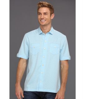 Tommy Bahama Island Modern Fit Soundwave Camp Shirt Mens Short Sleeve Button Up (Blue)