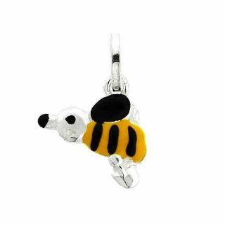 Sterling Silver Enamel Black and Yellow Bee Charm: Jewelry