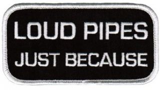 Loud Pipes Just Because Biker Patch Iron On Embroidered Save Lives Safety Slogan: Clothing