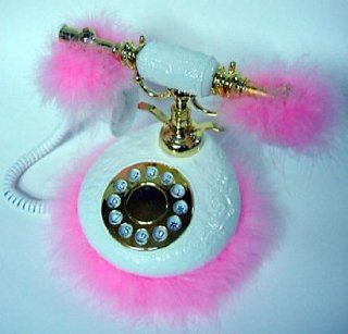Fuzzy Pink Feathered French Style Phone   Unique Decorative Items