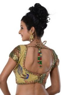 Sari Saree Blouse Choli Top with Peacock Back Gold M: Clothing