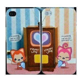 Big Mango 2PCS Packed High Quality Fashion Lover Style of Cute Cats Plastic Protective Shell Hard Below Cover Case for Apple iphone 4 4s Eco package: Cell Phones & Accessories