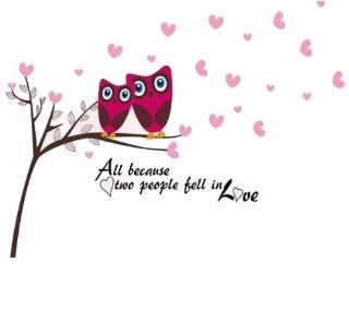 All Because 2 People Fell In Love Wall Quote Tree Owl Pink Brown Decal Decor Sticker: Everything Else