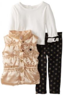 Little Lass Baby Girls Infant 3 Piece Elastic Waist Puffy Vest Set, Gold, 12 Months: Clothing
