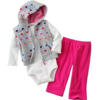 Carter's Girls "Cuddly Cute Combo" 3 piece Cotton/Polyester Micro Fleece Hooded Vest, Bodysuit and Pants Set   Colorful Hearts (18 Months): Clothing