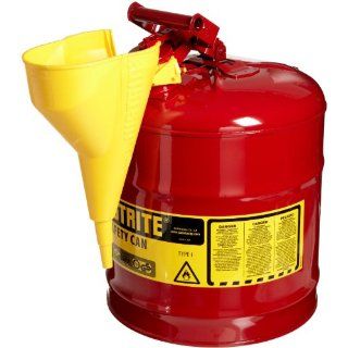 Justrite 7150110 Type I Galvanized Steel Safety Can with Funnel, 5 Gallons Capacity, Red: Hazardous Storage Cans: Industrial & Scientific