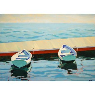Art: Two Row Boats at Dock : Acrylic : Kate Winn