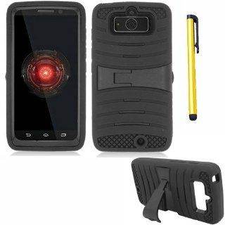 Hard Plastic Snap on Cover Fits LG D500 MS500 Optimus F6 Hybrid Cas Rugged Black Black Stand + A Gold Color Stylus/Pen T Mobile, MetroPCS: Cell Phones & Accessories