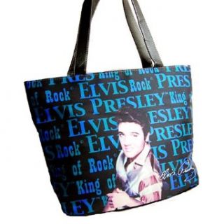 Elvis Presley Blue Black Canvas Fabric Image Signature L Wallet Satchel Bag Set: Clothing
