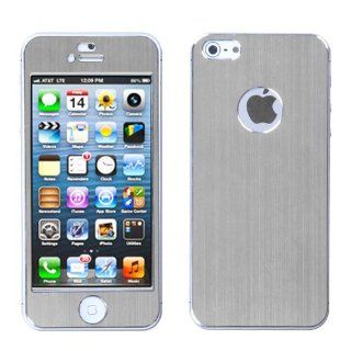 Hard Plastic Snap on Cover Fits Apple iPhone 5 5S Silver brushedMETAL Decal Shield Plus A Free LCD Screen Protector AT&T, Cricket, Sprint, Verizon (does NOT fit Apple iPhone or iPhone 3G/3GS or iPhone 4/4S or iPhone 5C): Cell Phones & Accessories