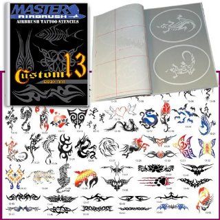 Master Airbrush Brand Airbrush Tattoo Stencils Set Book #13 Reuseable Tattoo Template Set, Book Contains 53 Unique Stencil Designs, All Patterns Come on High Quality Vinyl Sheets with a Self Adhesive Backing.