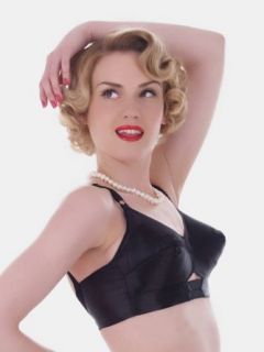 What Katie Did Retro 1950s Black Satin Bullet Bra at  Womens Clothing store: Bras