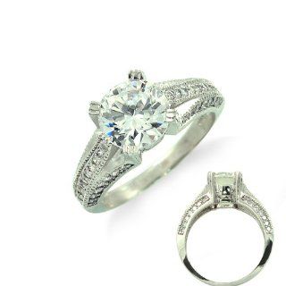 14k Solid White Gold Round Solitaire CZ Cubic Zirconia Engagement Ring: Jewelry