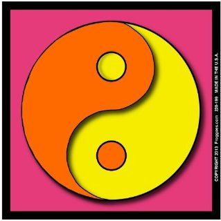 YING YANG   ORANGE/YELLOW WITH PINK BACKGROUND   STICK ON CAR DECAL SIZE 3 1/2" x 3 1/2"   VINYL DECAL WINDOW STICKER   NOTEBOOK, LAPTOP, WALL, WINDOWS, ETC. COOL BUMPERSTICKER   Automotive Decals