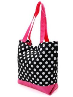 Ever Moda Pink Trim Black White Polka Dots Tote Bag, Large 17 inch: Clothing