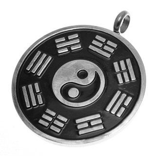 Stainless Steel Circular Pendant With Bagua Eight Trigrams And YING YANG Chineese Symbols Jewelry