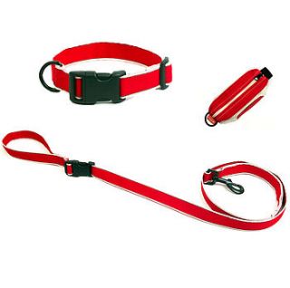 reflective dog collar, lead and pouch set by long paws