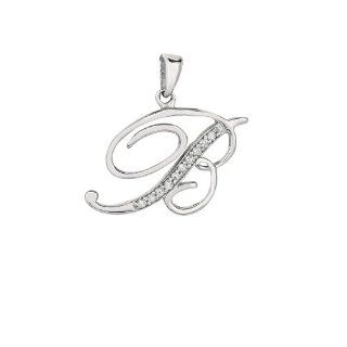 BRI Jewelry Sterling Silver Shiny The Letter "B" 0.05ct White Diamond Fancy Initial Pendant: Jewelry