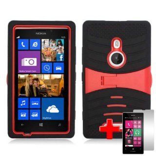 Nokia Lumia 925 (T Mobile) 2 Piece Silicon Soft Skin Hard Plastic Kickstand Shell Case Cover, Red/Black + LCD Clear Screen Saver Protector: Cell Phones & Accessories
