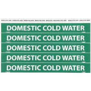 NMC C1085G Pipemarkers Sign, Legend "DOMESTIC COLD WATER", 9" Length x 1" Height, 1/2" Letter Size, Pressure Sensitive Vinyl, White on Green (Pack of 25) Industrial Pipe Markers