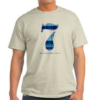 Number 7 Blue Plaid   T Shirt by madeofthoughts