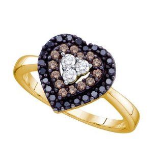 0.50 Carat Cognac Champagne Chocolate Brown Black & White Heart Shape Round Diamond Engagement Ring: TheJewelryMaster: Jewelry