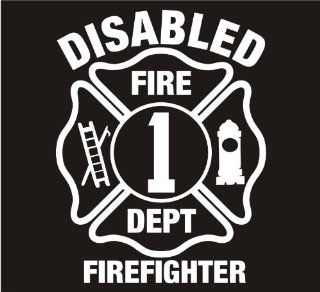 Firefighter Decals Disabled Firefighter Maltese Cross Decal Sticker Laptop, Notebook, Window, Car, Bumper, EtcStickers 4"x5.2"in. in WHITE Exterior Window Sticker with  