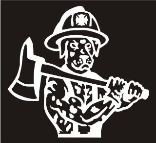 FIREFIGHTER DECALS Dalmation Dog With Axe Animal Pet Decal Sticker Laptop, Notebook, Window, Car, Bumper, EtcStickers 4"in. in WHITE Exterior Window Sticker with  