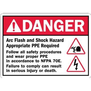 SmartSign Adhesive Vinyl Label, Legend "Danger: Arc Flash and Shock Hazard PPE Required" with Graphic, 7" high x 10" wide, Black/Red on White: Industrial Warning Signs: Industrial & Scientific