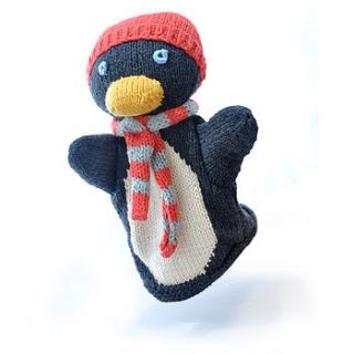 hand knitted organic cotton penguin puppet by chunkichilli