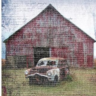 Old Abandoned Car in Front Square Sticker 3 x 3 by listing store 11983697
