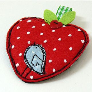 'strawberry birdie' brooch by little singing bird