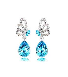 Adaliz Versaille Magic Ocean Collection, "The Song of Aspen's Butterfly " Swarovski Austrian Aspen mountain Spring Drop Sapphire blue Diamond shine Crystal 925 Argentinian Sterling Silver Earrings for Your Miss Special; Ultimate Elegance and 