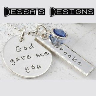 God Gave Me You with TWO NAMES Rectangle Necklace with TWO Birthstones   Hand Stamped Personalized Jewelry   Silver Necklace   Custom Jewelry   Great for Valentines Day   Mom or Grandma: Jewelry