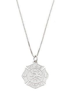 Sterling Silver One Sided Fire Department Maltese Cross Necklace: Pendant Necklaces: Jewelry