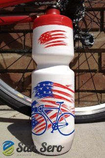 Bike Waterbottle  100% BPA Free   26oz Size with cool American Flag /Stars & Stripes Design Motif. Made using the award winning Purist waterbottle from Specialized Bikes   Made in the USA. Lifetime taste & leak guarantee that gives a glass like ta