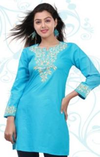 Womens Designer Cotton Kurti Blouse Tunic Top Indian Clothes: Clothing