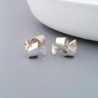silver ribbon knot tied stud earrings by jodie hook jewellery